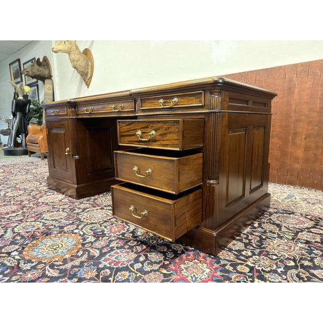 English Chesterfield Desk with Brown Leather For Sale - Image 15 of 18
