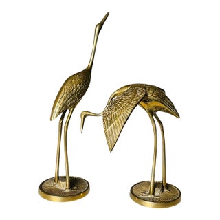 Vintage Mid-Century Solid Brass Crane Figurines, Pair – Hollywood Regency Bird Sculptures For Sale