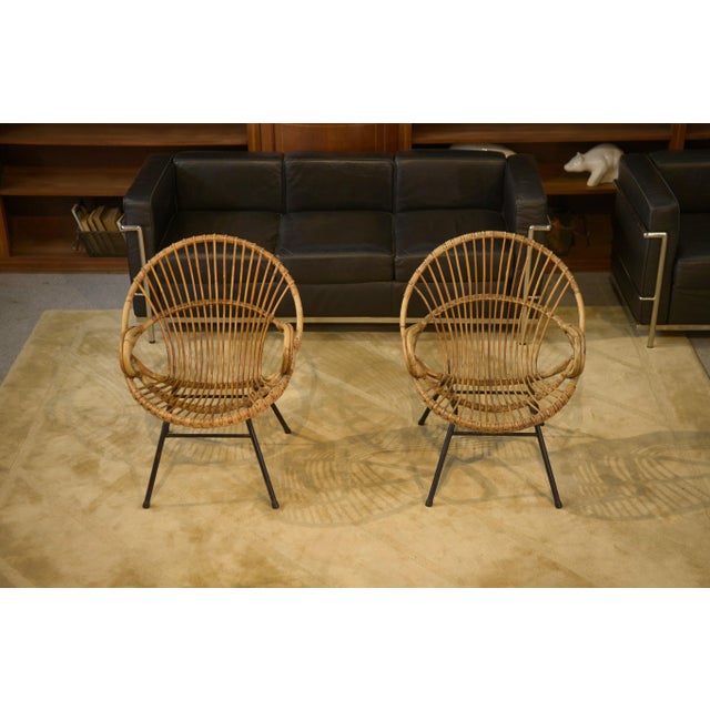 Mid-Century Rattan Armchairs, 1960s, Set of 2, in Good conditions. Designed 1960 to 1969