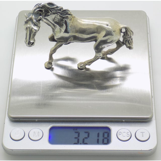 Vintage Italian Handmade Genuine Silver Galloping Horse Large Figurine From Arezzo, 1970s Solid 800 Silver Equestrian Animal Statue Decor For Sale - Image 9 of 11