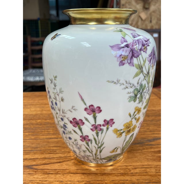 Spectacular handpainted Porcelain K&A Krautheim Vase. Brilliantly colored flowers in Violet, Yellow, Pink, Red, Blue and...