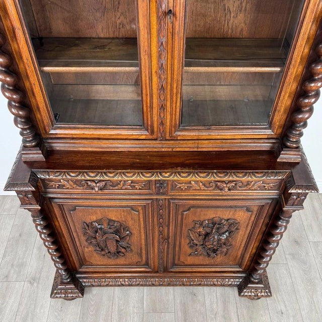 Wood 19th Century Antique English Renaissance Revival Oak Bookcase For Sale - Image 7 of 14
