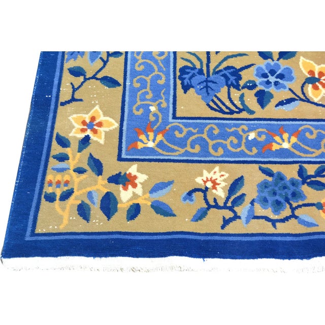 Art Deco Vintage Chinese Art Deco Hand Knotted Wool Rug,10'8'' X 11'1'' For Sale - Image 3 of 6