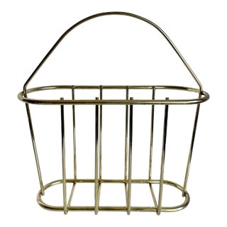 Vintage Postmodern Gold Brass Oval Magazine Rack For Sale