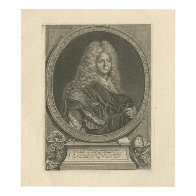 Royal French Cartographer Portrait Engraving, 1743 For Sale