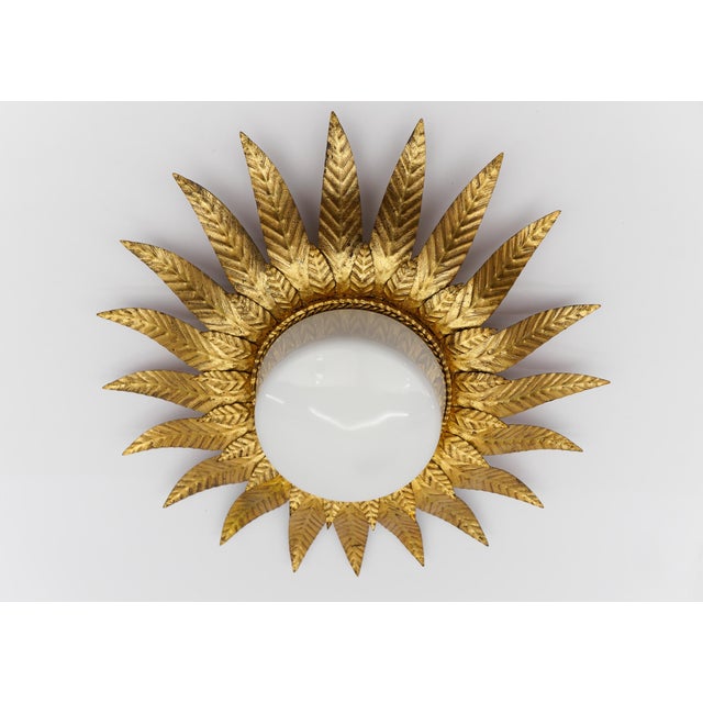 1960s Mid-Century Modern Sunburst Ceiling Lamp in Metal and Milk Glass, Italy, 1960 For Sale - Image 5 of 10