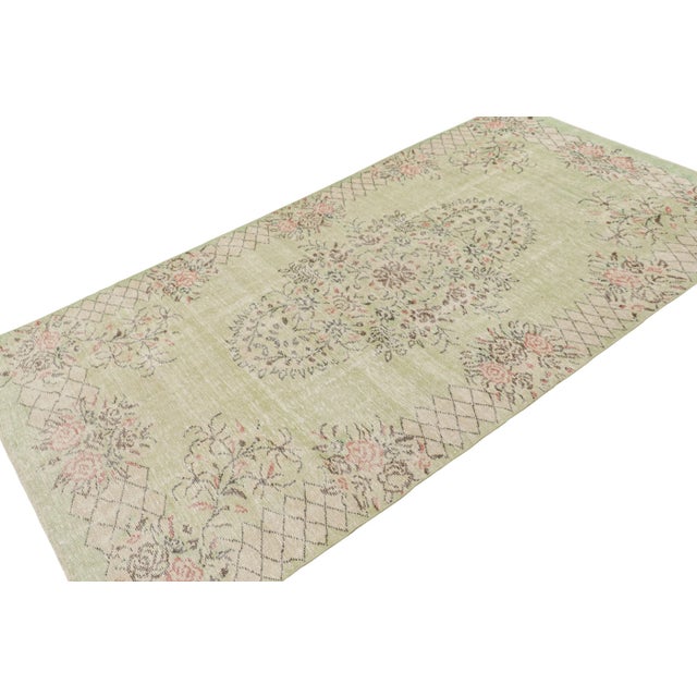 Rug & Kilim Vintage Zeki Müren Rug in Green With Floral Medallion, From Rug & Kilim For Sale - Image 4 of 7