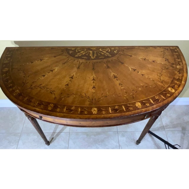 Satinwood Inlaid Demilune Pier Table For Sale In Miami - Image 6 of 12