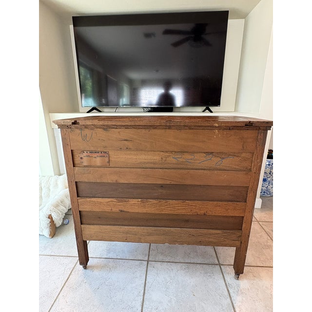 Grandmillennial Antique Tiger Oak Wood Dresser & Removable Mirror For Sale - Image 9 of 17