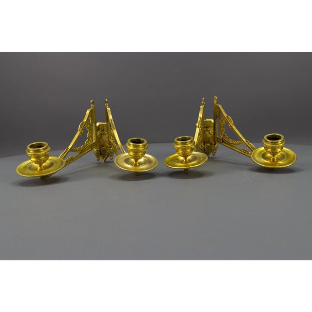 French Art Deco Brass Twin Arm Piano Candlestick Wall Lights by L. Pinet, 1930s, Set of 2 For Sale - Image 17 of 18