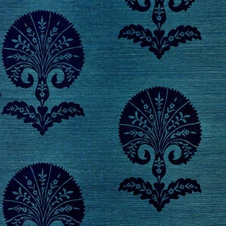 Schumacher Ottoman Flower Sisal Wallpaper in Peacock For Sale