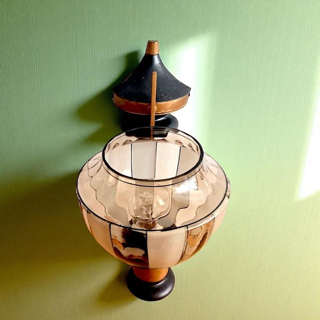 Metal Large Art Deco Metal and Smoked Glass Wall Lamp, 1960s For Sale - Image 7 of 10