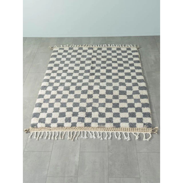 Gray Blue Check Berber Rug, 2010s For Sale - Image 3 of 9
