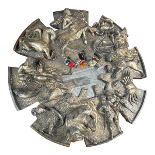 Mid Century 1960s Cast Resin Brutalist Horoscope Zodiac Mirror For Sale