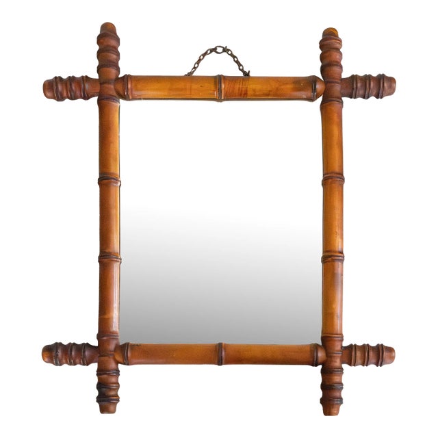 Antique French Faux Bamboo Carved Mirror For Sale