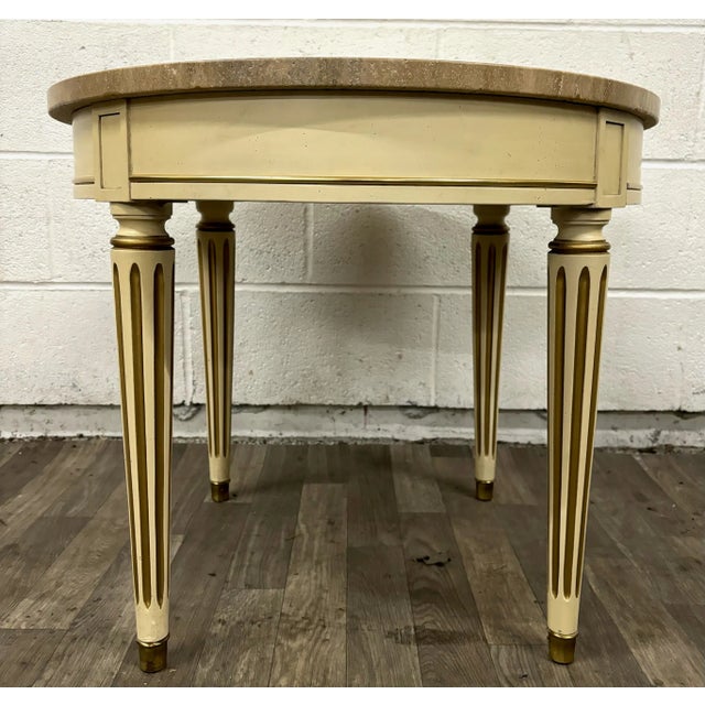 Vintage French Louis XVI Style Round Marble Top Side Table End Table For Sale - Image 4 of 10