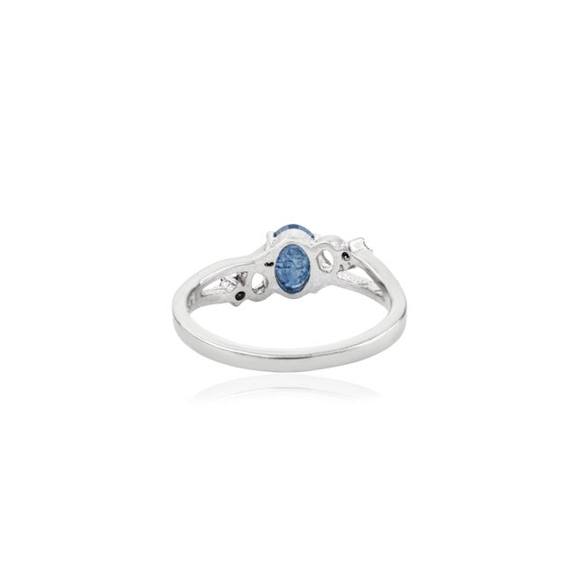 Metal Dainty 0.75 Carat London Blue Topaz & Diamond Ring With 925 Sterling Silver Gift for Women - Size 6.5 For Sale - Image 7 of 10