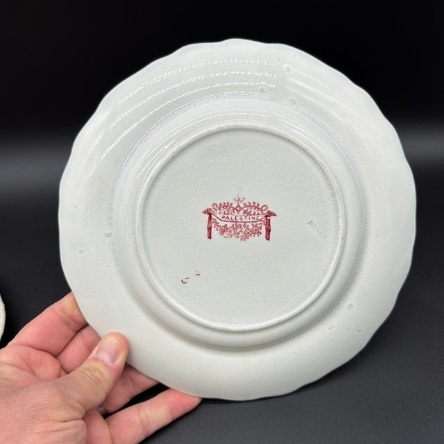 William Adams and Company A Pair of Antique Staffordshire "Palestine" Pink Transfer Decorated Plates, 1830’s For Sale - Image 4 of 12