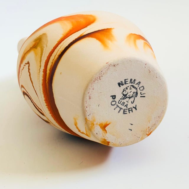 Large Vintage Nemadji Pottery Wedding Vase - Orange and Brown Matte Swirl Glaze For Sale - Image 12 of 12
