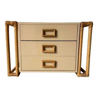 Vintage Taupe Laminate and Rattan Nightstand For Sale
