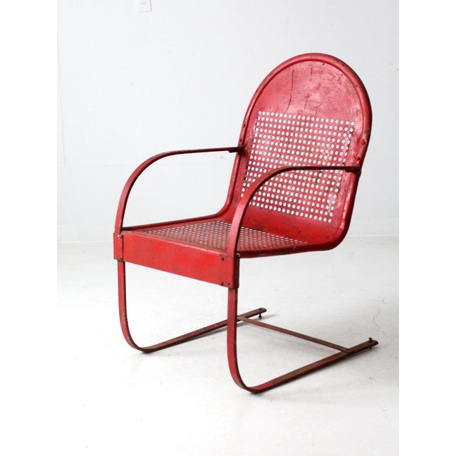 Red Mid Century Red Metal Patio Chair For Sale - Image 8 of 12