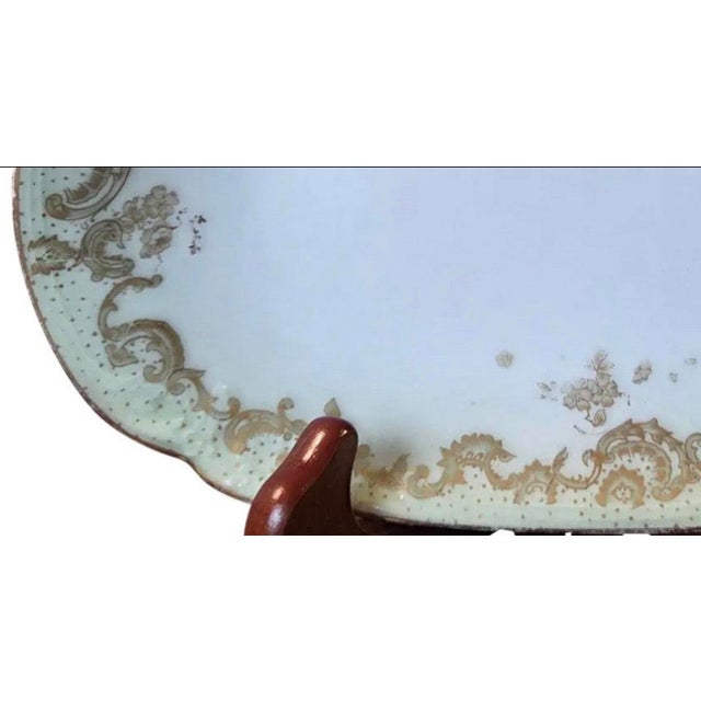 Antique Elite Works Limoges 8.5" Relish Dish - Gilded Scrolls & Celadon Dot Border For Sale - Image 12 of 14