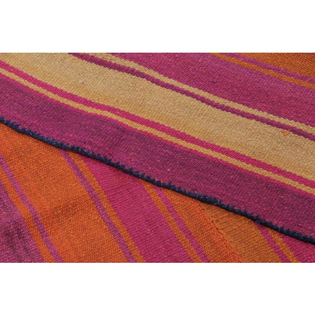 Textile Vintage Peruvian Square Kilim, Pink & Orange Striped Tribal Design - Rug & Kilim For Sale - Image 7 of 7
