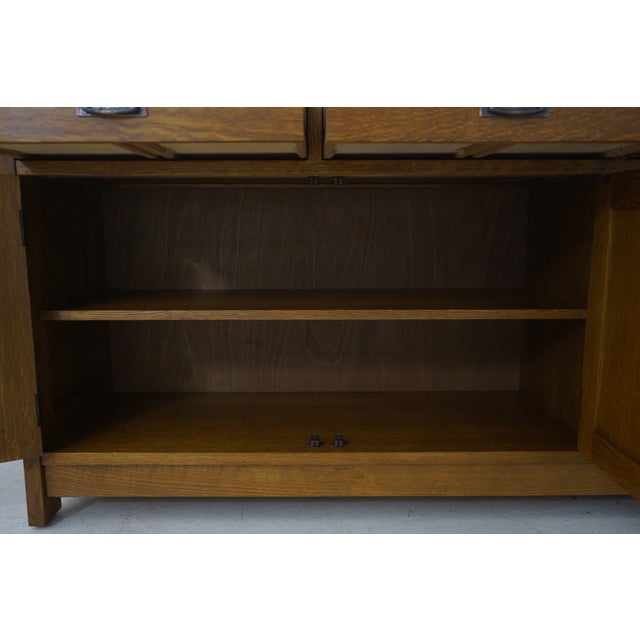 Wood Stickley Mission Oak Leaded Glass China Cabinet For Sale - Image 7 of 18