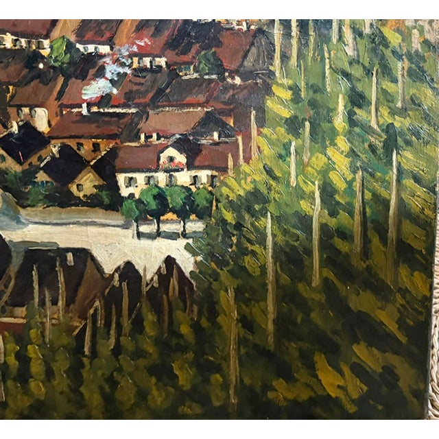 Antique Oil on Canvas - Baden Wurtennberg Germany - Cityscape of Alt - Breisach - St. Stephen Munster Cathedral - Rhine River For Sale In New York - Image 6 of 9