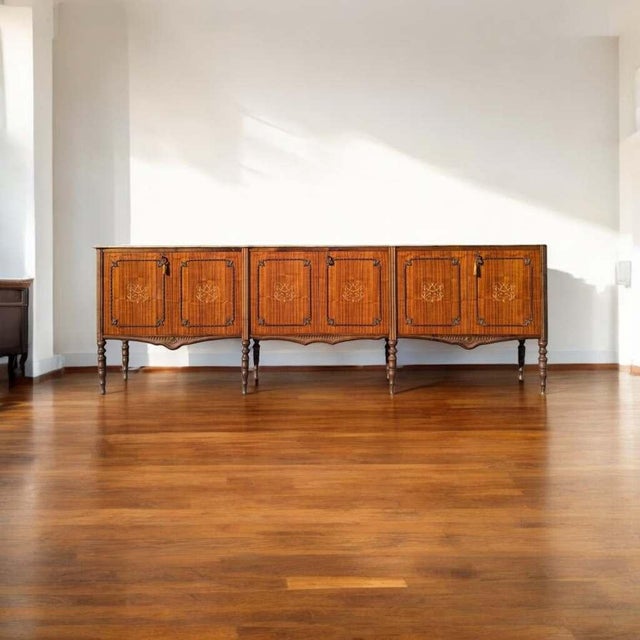 Brown Antique Italian Buffet, Sideboard, Marble Top, Inlaid Wood For Sale - Image 8 of 9