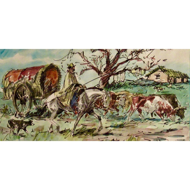 Impressionist Enrique Castells Capurro Guiding The Herd 1967 Painting For Sale - Image 3 of 7