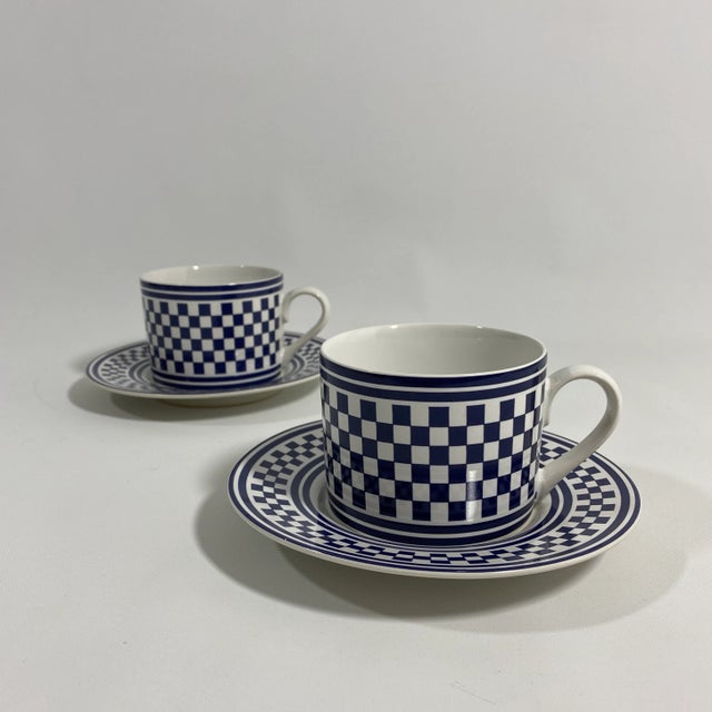 1994 Classic Checks Checkerboard Blue Coffee/Tea Cups Set of 2 For Sale - Image 11 of 13