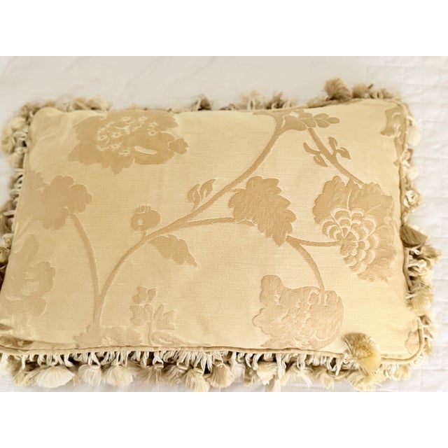 Custom Scalamandre "Cinnabar" Lumbar Pillow With Tassel Fringe & Down Insert, 18 X 12 For Sale In Miami - Image 6 of 7