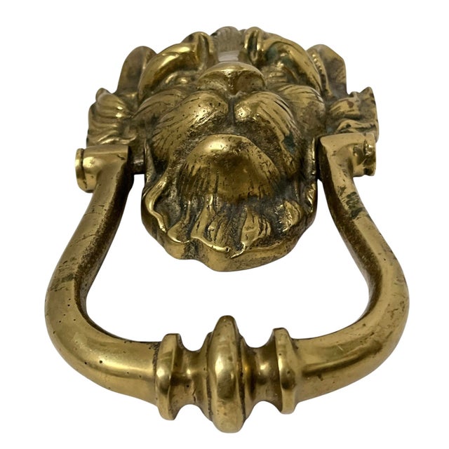 Brass Antique English Brass Lion Head Door Knocker For Sale - Image 8 of 10