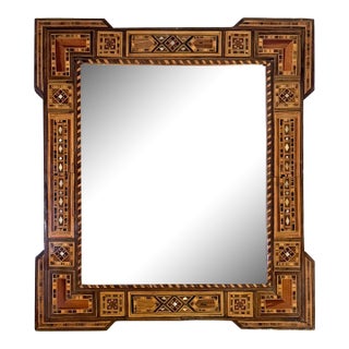 Antique Marquetry Wood Inlaid Mirror Frame For Sale