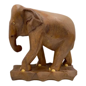 Vintage Hand-Carved Brown Wood Elephant Figure Statue on Base Animal Decor