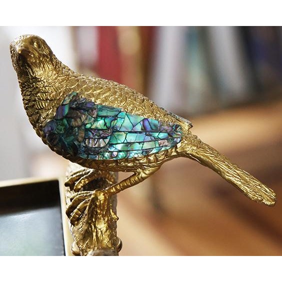 Wood Maitland- Smith Glass and Granite Topped Drink Table With Brass and Mother of Pearl Bird For Sale - Image 7 of 10