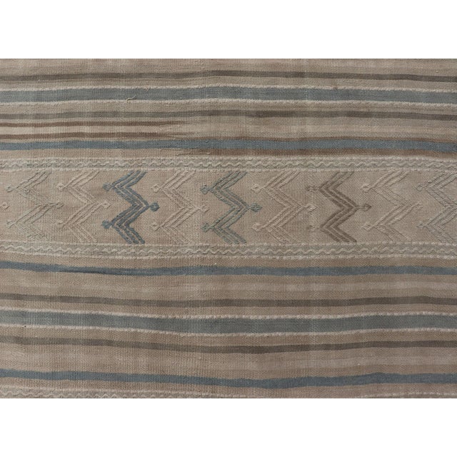Turkish Vintage Kilim With Embroidered Motifs in Light Tan, Blue L. Brown For Sale - Image 4 of 11