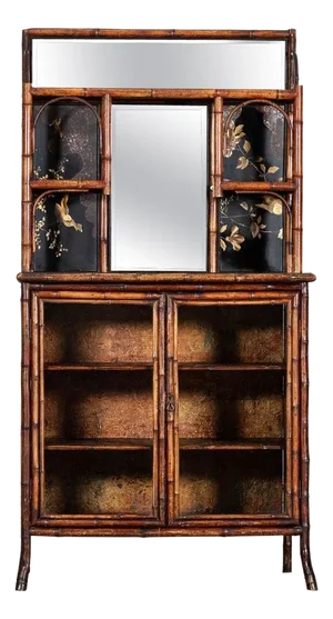 19th Century English Bamboo & Lacquered Chinoiserie Cabinet, 1870