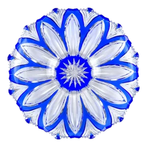 Czech Republic Bohemian Caesar Blue Crystal Clear Decorative Flower Design Cut Glass Bowl Plate