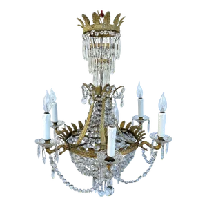 19th Century French Empire Gilt Bronze & Crystal Chandelier