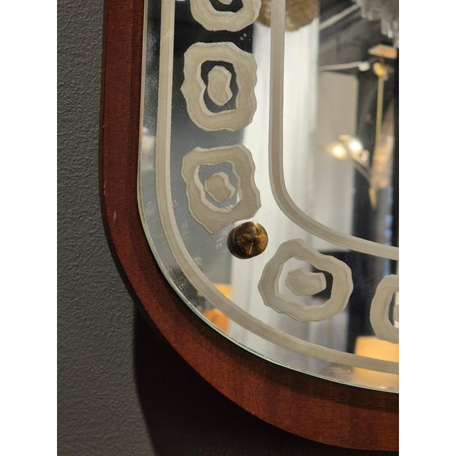 Swedish Modern Mirror with Etched Decor and Teak Wood Frame, 1940 For Sale - Image 3 of 5