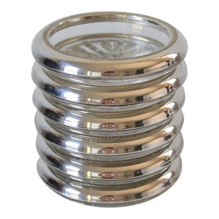 Vintage B. Rogers Sterling Silver & Glass Coasters S/6 For Sale