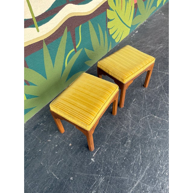 Ethan Allen Striped Velvet Ottoman Pair For Sale - Image 9 of 9