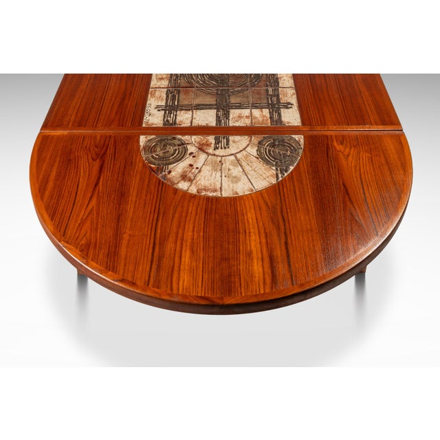 Brown Restored Danish Modern Expansion Dropleaf Dining Table in Teak W/ Tile Inlay by Ox Art for Ansager Møbler, Denmark, C. 1977 For Sale - Image 8 of 18