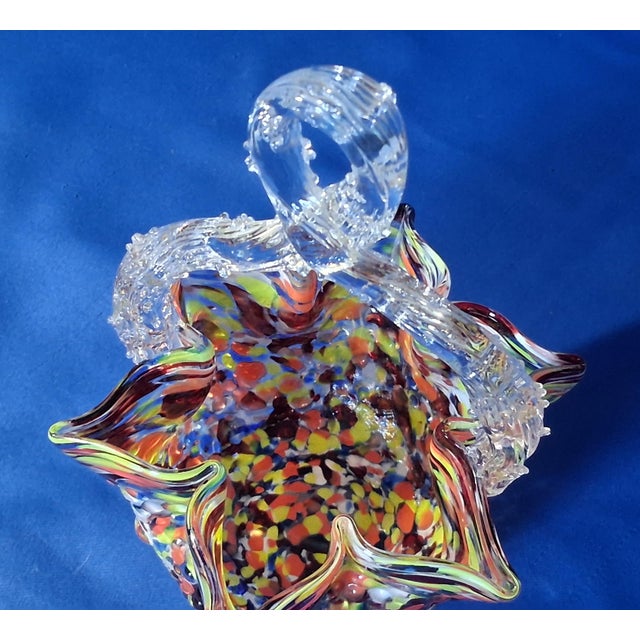 Glass C 1890 Franz Welz Bohemian Art Glass Hand Blown Basket W/ Spun Thorn Handle For Sale - Image 7 of 9