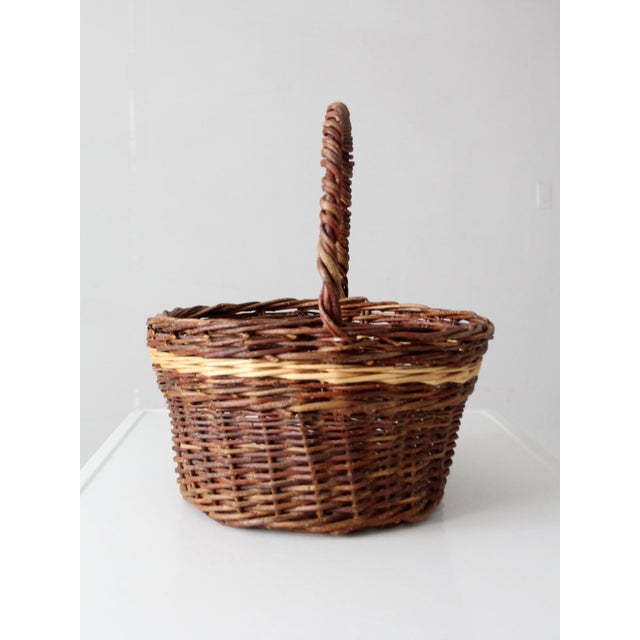 Vintage Wicker Gathering Basket For Sale - Image 10 of 13