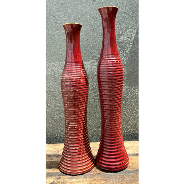 Vintage Pair of Ribbed Tall Vases For Sale - Image 4 of 12