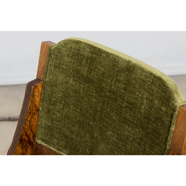 1920s French Art Deco Walnut Gondola Dining Chairs in Olive Green - Set of 8 For Sale - Image 9 of 18