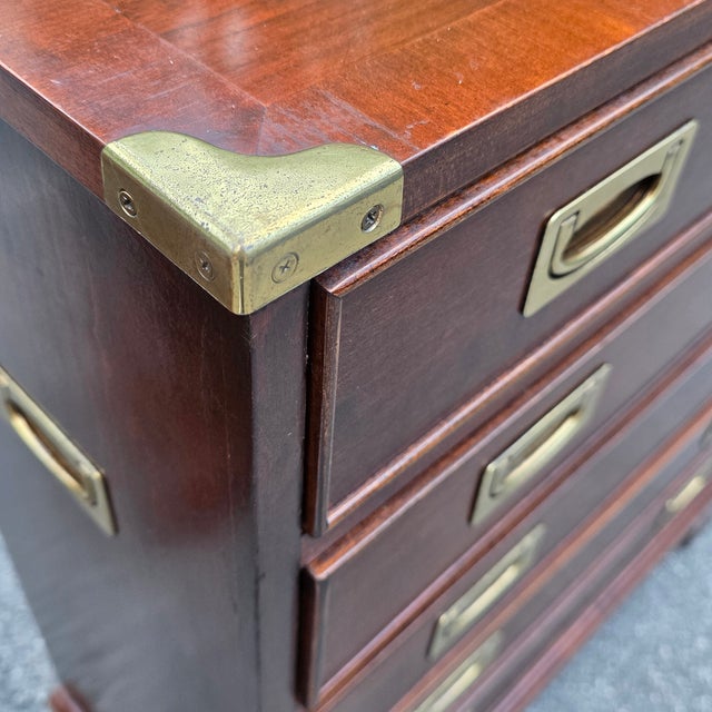 Late 20th Century Pair of Campaign Style Mahogany Foyer Chests With Brass Recessed Hardware, Late 20th Century For Sale - Image 5 of 10